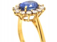 18ct Gold, Sapphire & Diamond Cluster Ring with Petal Design