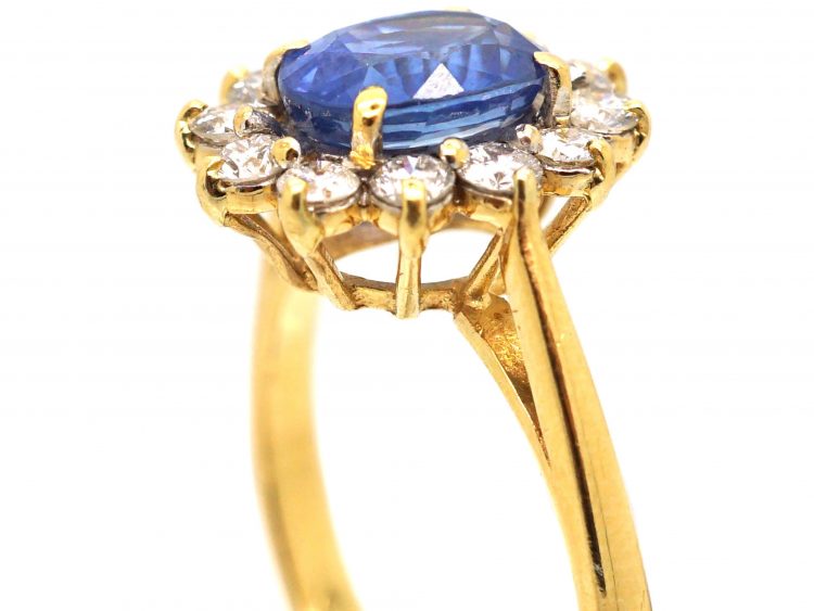 18ct Gold, Sapphire & Diamond Cluster Ring with Petal Design