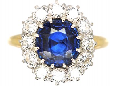 1930s 18ct Gold, Sapphire & Diamond Oval Cluster Ring