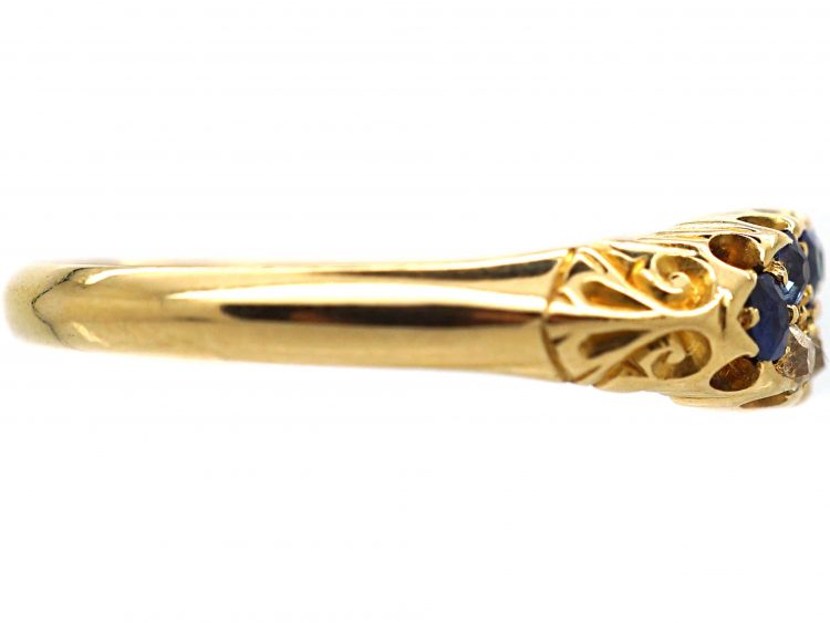 Victorian 18ct Gold Ring Set With Five Sapphires & Five Diamonds