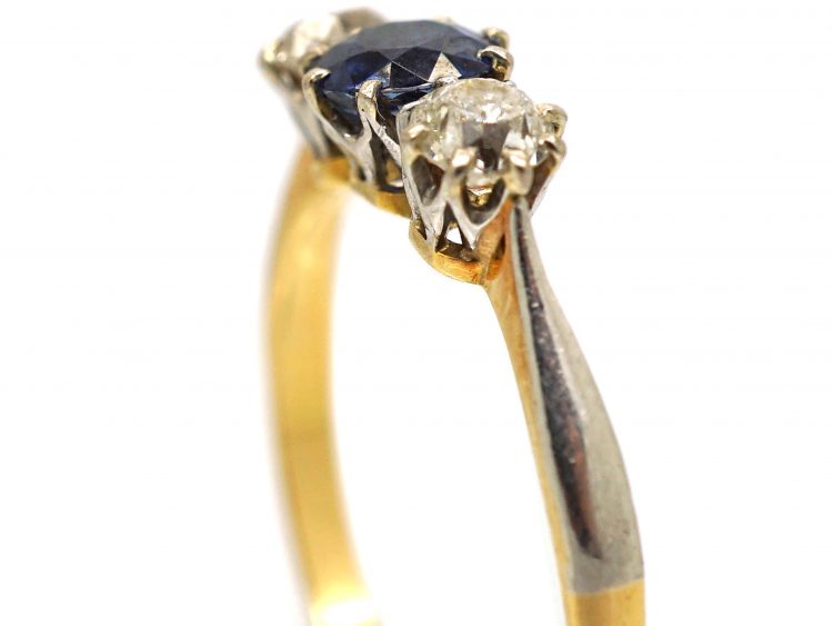 Art Deco 18ct Gold & Platinum, Sapphire & Diamond Three Stone Ring