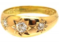 Victorian 18ct Gold, Three Stone Diamond Gypsy Ring