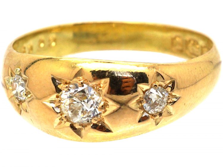 Victorian 18ct Gold, Three Stone Diamond Gypsy Ring
