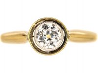 Art Deco 18ct Gold & Platinum, Old Mine Cut Diamond Solitaire Ring