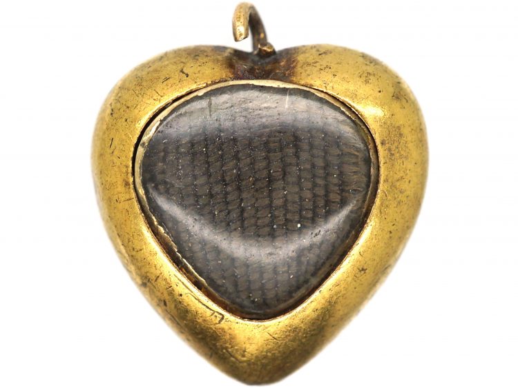 Georgian Small 15ct Gold Engraved Heart Pendant set with Ruby with a Glazed Locket on the Reverse