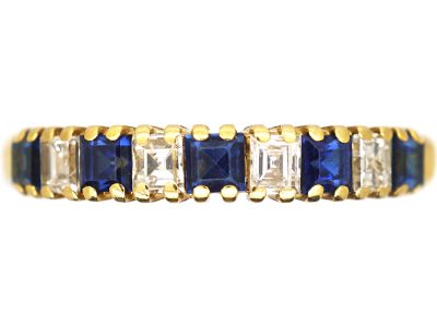 18ct Gold, Nine Stone Sapphire & Diamond Ring