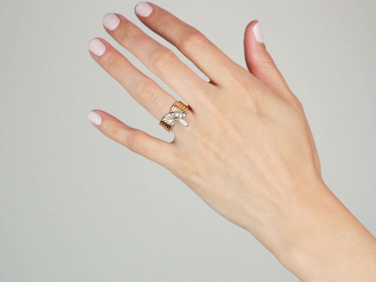 18ct Gold Stylised Snake Ring set with a Marquise Diamond