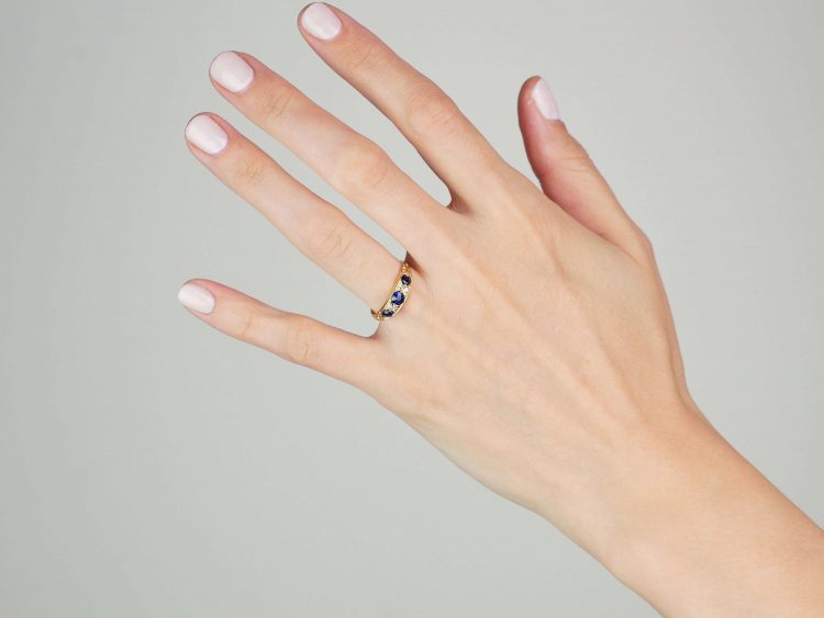 Edwardian 18ct Gold, Three Stone Sapphire & Diamond Ring