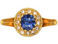 Edwardian 18ct Gold, Sapphire & Rose Diamond Cluster Ring