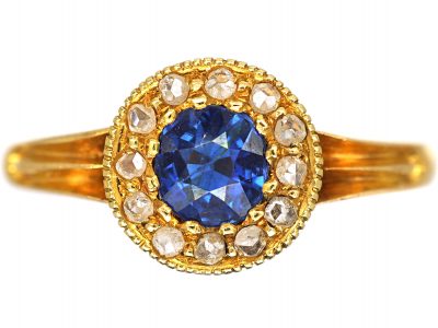 Edwardian 18ct Gold, Sapphire & Rose Diamond Cluster Ring