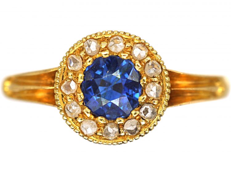 Edwardian 18ct Gold, Sapphire & Rose Diamond Cluster Ring