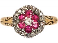 Edwardian 18ct Gold, Ruby and Diamond Cluster Ring