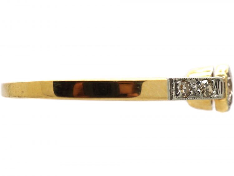 Art Deco 18ct Gold & Platinum Diamond Solitaire Ring with Diamond Set Shoulders