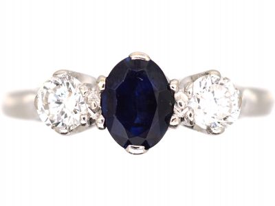 18ct White Gold, Sapphire & Diamond Three Stone Ring