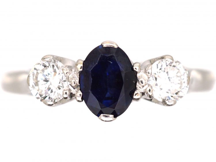 18ct White Gold, Sapphire & Diamond Three Stone Ring