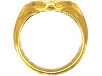 Victorian 18ct Gold Signet Ring with Ornate Triple Leaf Shoulders