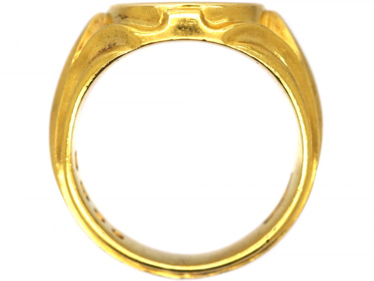 Victorian 18ct Gold Signet Ring with Ornate Triple Leaf Shoulders