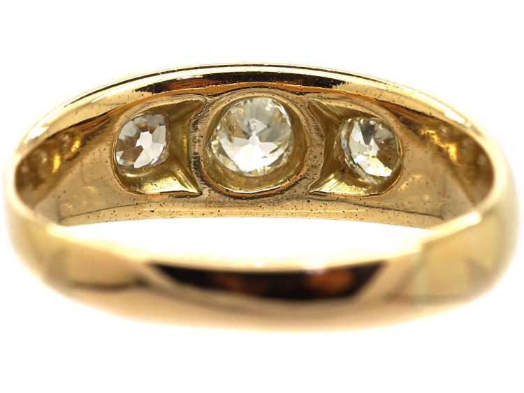 Edwardian 18ct Gold Three Stone Diamond Ring with Square Design Settings