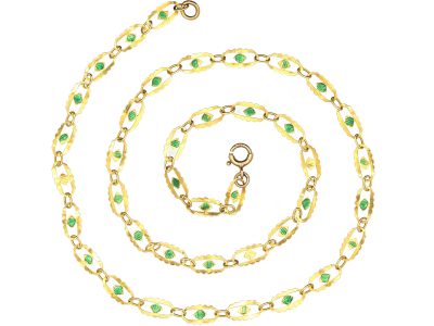 Edwardian 9ct Gold & Green Enamel Ornate Chain