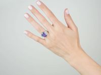 Art Deco 18ct White Gold, Large Ceylon Sapphire Ring with Old Mine Cut Stepped Shoulders