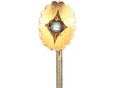 Edwardian 9ct Gold Tie Pin set with a Natural Split Pearl