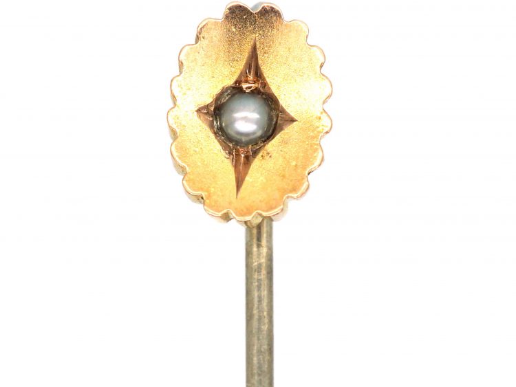 Edwardian 9ct Gold Tie Pin set with a Natural Split Pearl