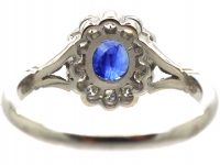 18ct White Gold, Sapphire and Diamond Oval Cluster Ring