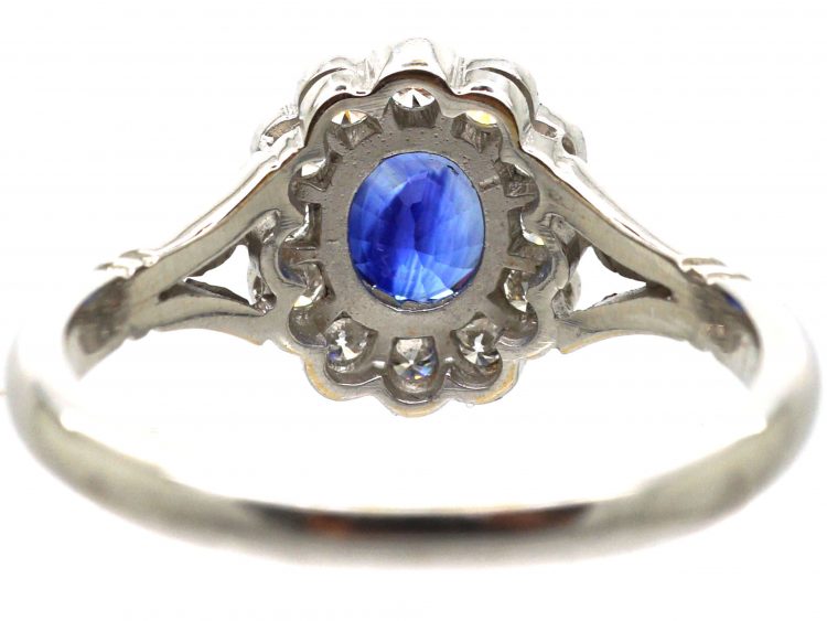 18ct White Gold, Sapphire and Diamond Oval Cluster Ring