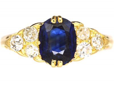 Edwardian 18ct Gold, Sapphire and Diamond Carved Half Hoop Ring