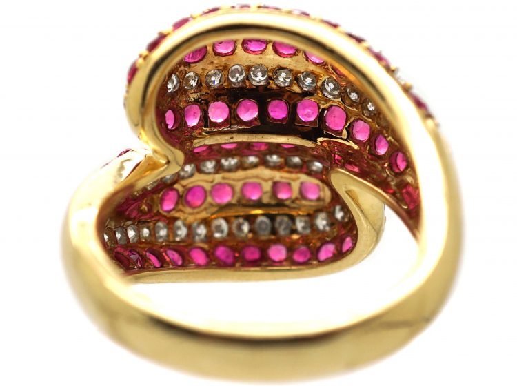 18ct Gold, Ruby & Diamond Double Snake Ring
