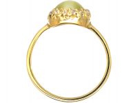 Edwardian 18ct Gold Cats-Eye Chrysoberyl & Diamond Cluster Ring
