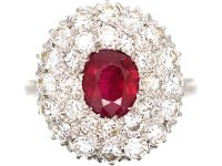 Retro 18ct White Gold, Ruby and Diamond Double Row Cluster Ring