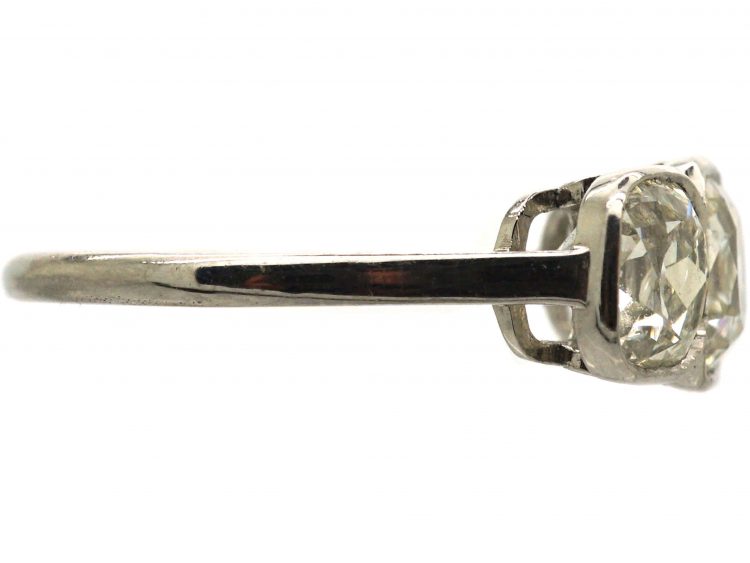 Art Deco Platinum, Large Three Stone Cushion Cut Diamond Ring