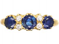 Victorian 18ct Gold Sapphire & Diamond Three Stone Ring