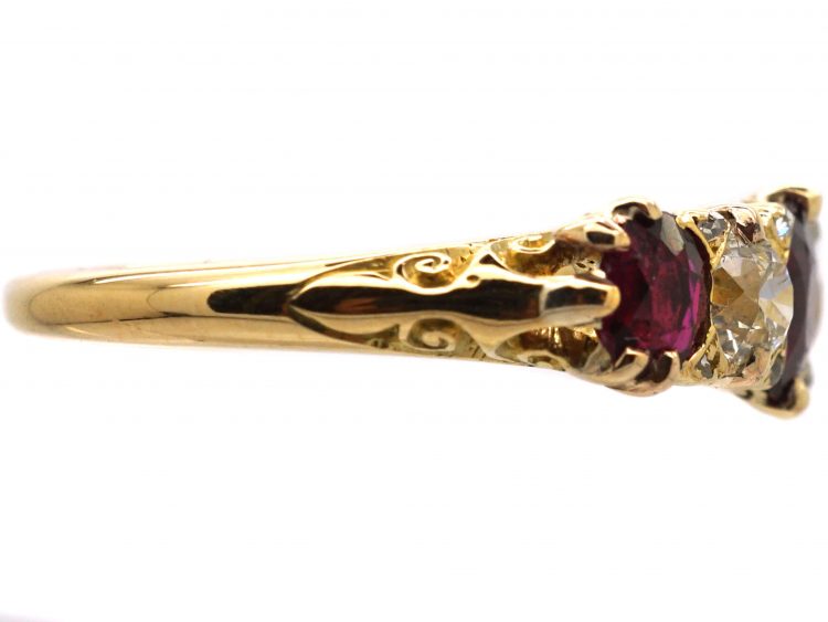 Victorian 18ct Gold, Ruby & Diamond Five Stone Ring