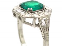 Art Deco 18ct White Gold, Columbian Emerald & Diamond Ring