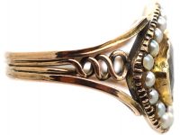 Georgian 9ct Gold Tipped Garnet & Natural Split Pearl Mourning Ring