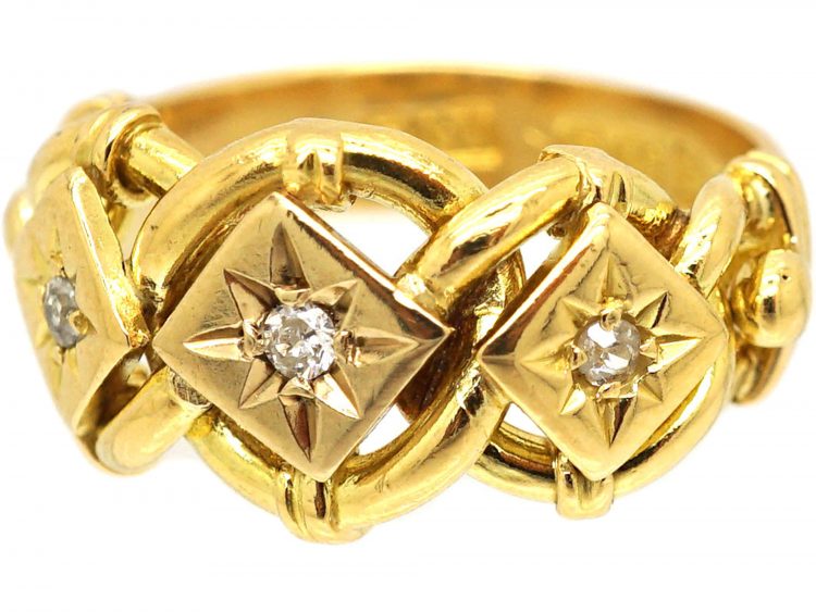 Edwardian 18ct Gold Triple Knot Ring set with Three Diamonds