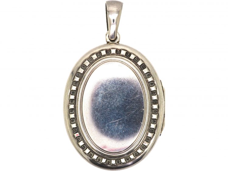 Victorian Oval Silver Locket with Hobnail Detail