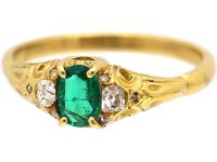 Victorian 18ct Gold, Emerald & Diamond Ring with Rose Diamond Detail