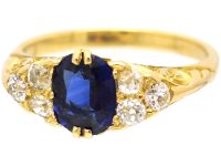 Edwardian 18ct Gold, Sapphire and Diamond Carved Half Hoop Ring