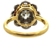 Edwardian 18ct Gold Large Rub Over Set Diamond Daisy Cluster Ring