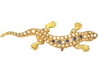 Edwardian 15ct Gold, Sapphire, Diamond & Natural Split Pearl Lizard brooch