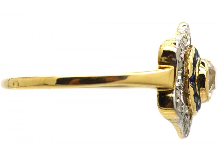 Art Deco 18ct Gold and Platinum, Sapphire and Diamond Target Ring