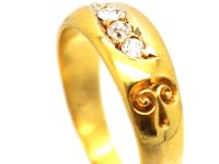 Victorian 18ct Gold, Five Stone Diamond Scroll Design Ring