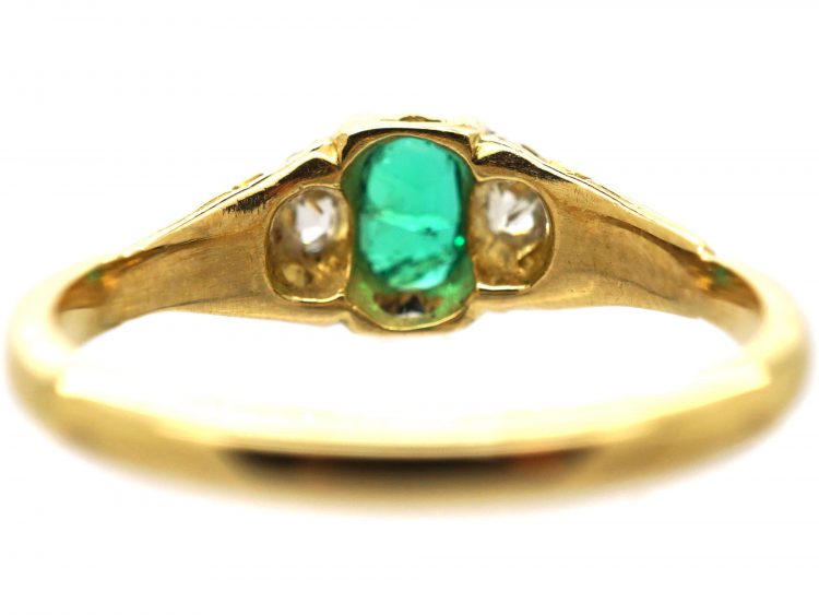 Victorian 18ct Gold, Emerald & Diamond Ring with Rose Diamond Detail