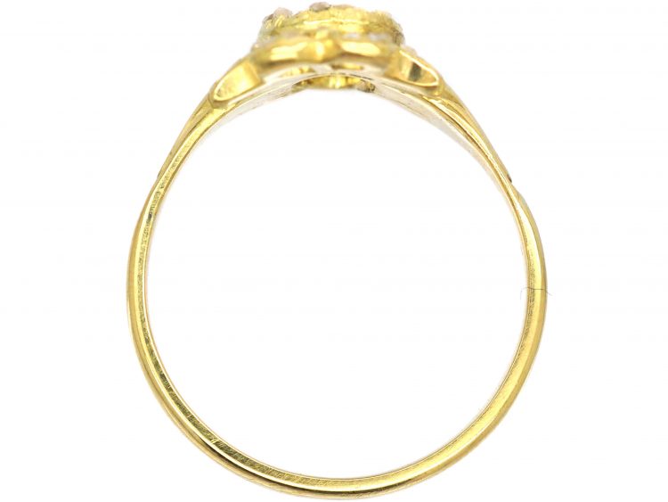 Victorian 18ct Gold, Almandine Garnet and Diamond Heart Shaped Ring in the Rococo Style