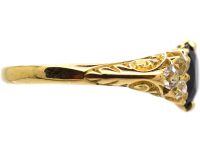 Edwardian 18ct Gold, Sapphire and Diamond Carved Half Hoop Ring