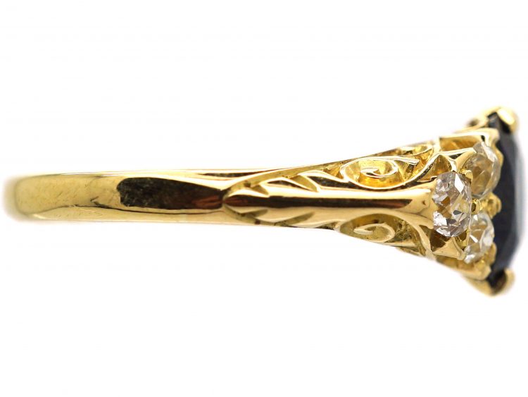 Edwardian 18ct Gold, Sapphire and Diamond Carved Half Hoop Ring