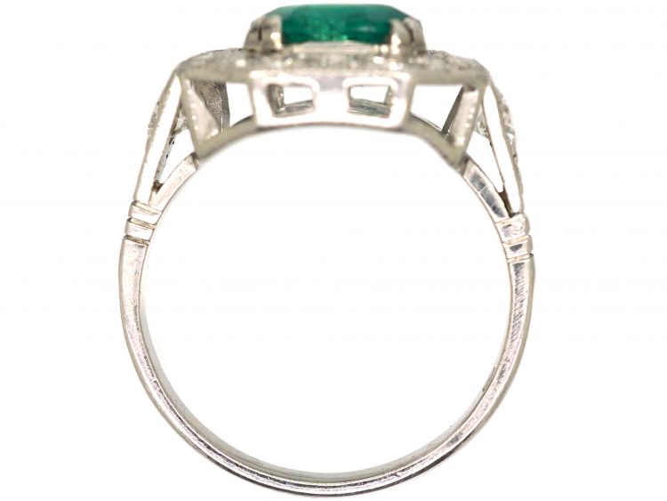 Art Deco 18ct White Gold, Columbian Emerald & Diamond Ring